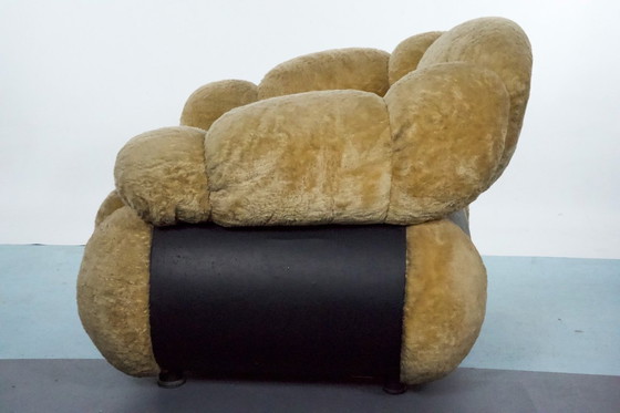 Image 1 of Space Age fauteuil van Adriano Piazzesi, crèmekleurige teddybeer en kunstleer, jaren 70, Italië