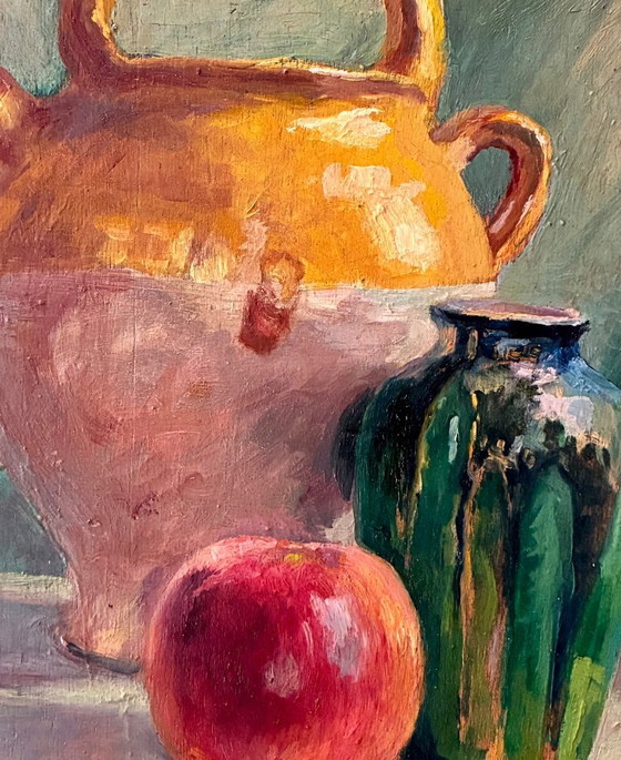 Image 1 of Óleo sobre madera contrachapada antigua, naturaleza muerta