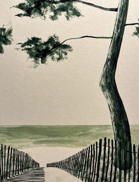 Image 1 of Inchiostro verde oliva su carta naturale da 250 g. Dimensioni 40x30 cm.