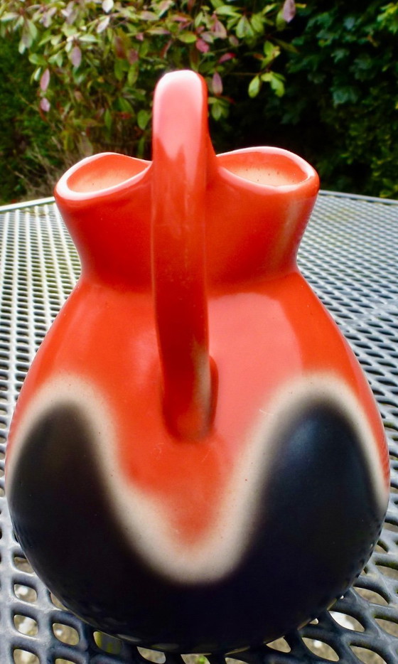 Image 1 of Vintage Jug / Vase by BIHL, Orange - Brown - White Airbrushed.