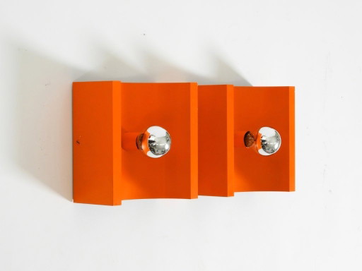 Pair of rare original 1960s Space Age metal wall lamps by Klaus Hempel for Kaiser Leuchten in orange