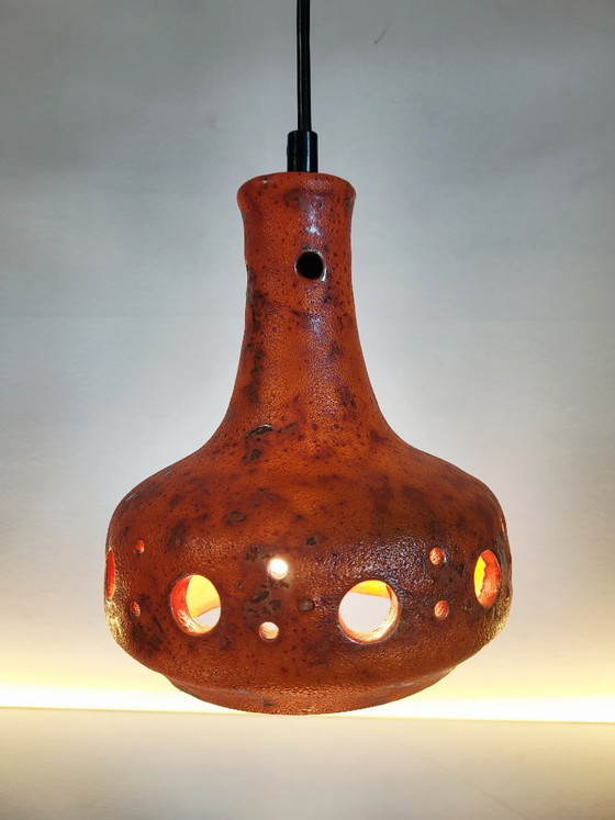 Image 1 of Fat Lava ceramic pendant lamp, orange tones, 1950s