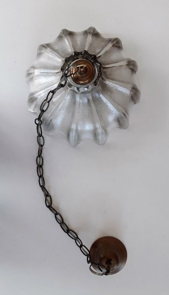Image 1 of Lampada a sospensione in vetro ghiacciato a forma di calice e di petalo