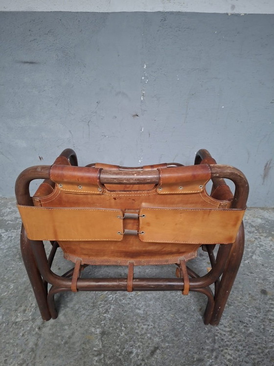 Image 1 of Safari armchair in leather and bamboo by Tito Agnoli for Bonacina 1960S