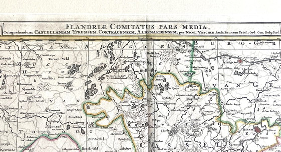 Carte gravée parfaitement encadrée Flandre de 1702 Visscher – Lithographies et sérigraphies, Paper (photo 5 of 5)
