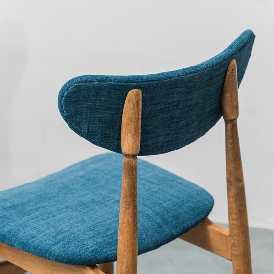 Image 1 of SET DI 6 SEDIE VINTAGE RESTAURO IN LEGNO E TESSUTO BLU ANNI ’60 MODERNARIATO