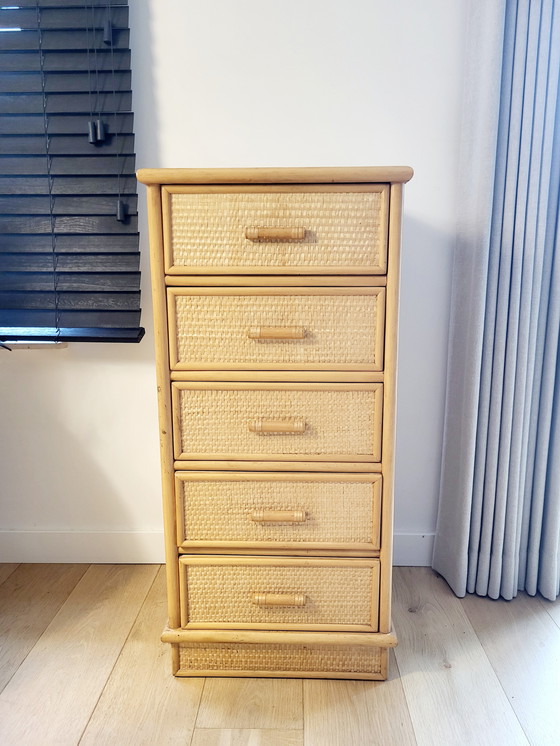 Image 1 of Vintage Boho Style Chest of Drawers In Bamboo And Rattan 1970