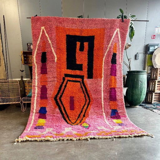 Tapis marocain rose fait main 200x310 cm, tapis doux et moelleux, décoration bohème