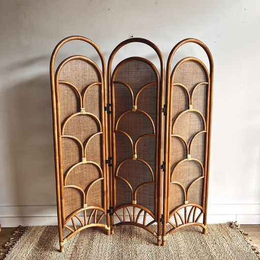 Biombo vintage de ratán y bambú