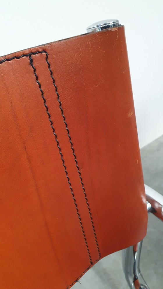 Image 1 of Fasem Italy 70s vintage chairs cognac harness leather, Mart Stam Breuer