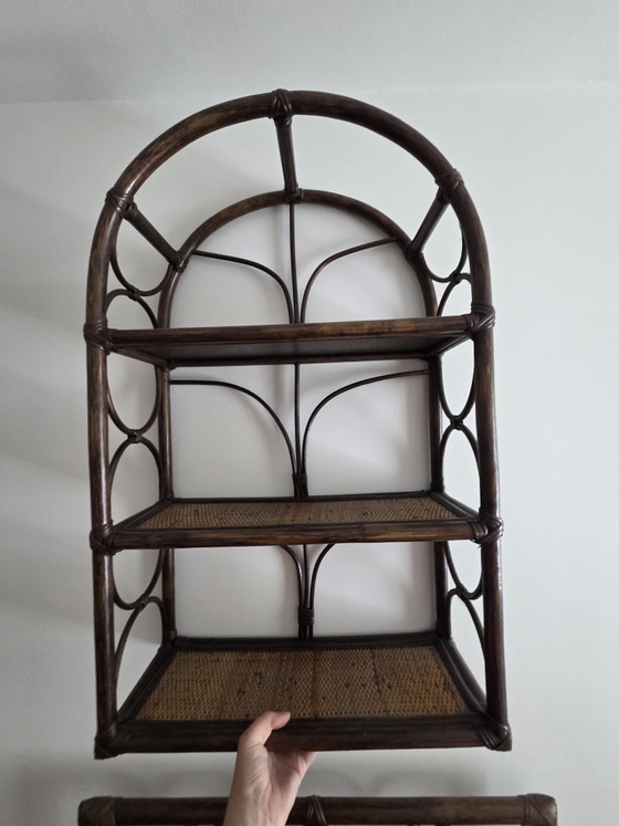 Ensemble buffet bas et étagère vintage années 70 - 80 – Commodes, Rattan (photo 3 of 6)