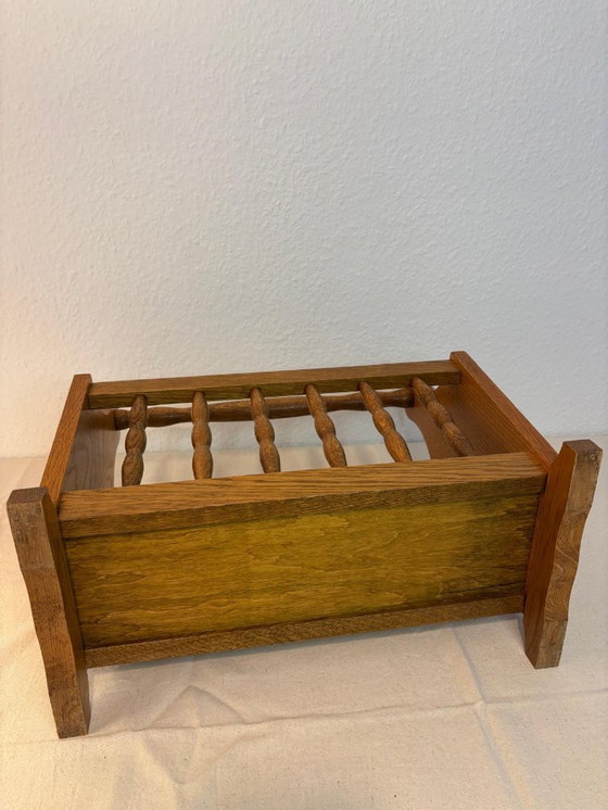 Image 1 of Vintage wooden newspaper rack 47x23x44 cm, turned rungs, carrying handle