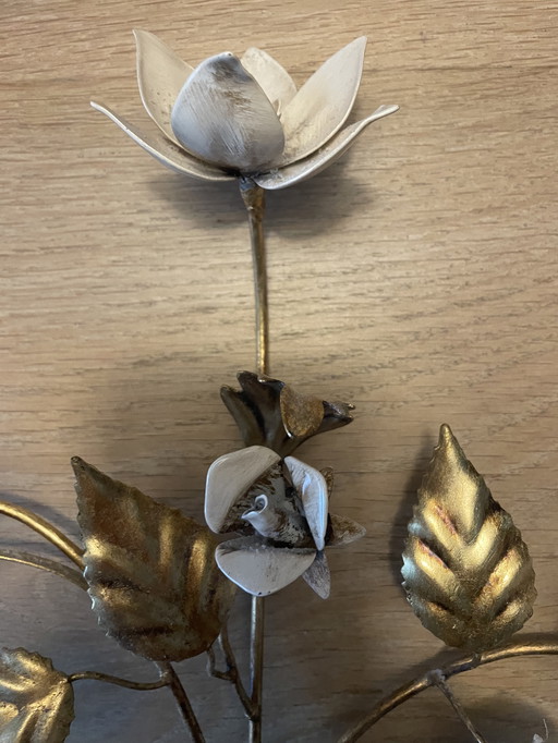 wandleuchte mit blumenmotiv Masca Italië verguld jaren 60