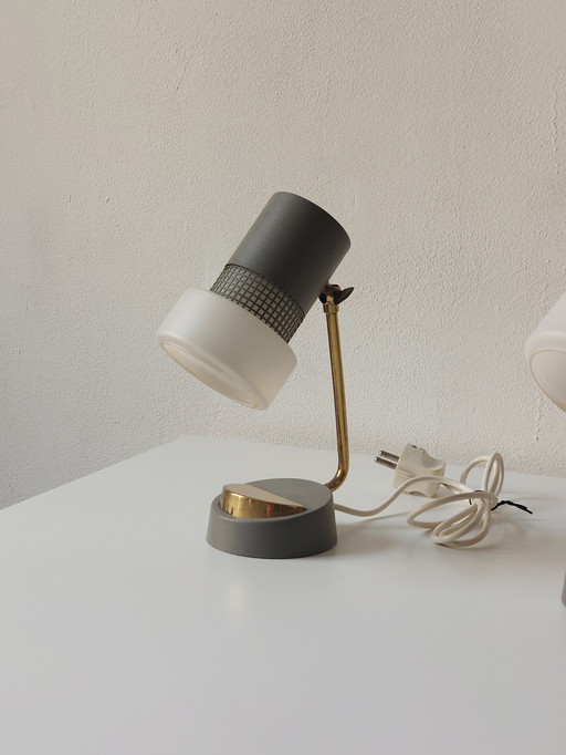 Vintage Mid Century Tischleuchten Nachttischlampen Opalglas Messing