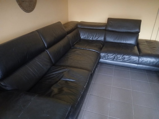 Image 1 of Canapé d'angle en cuir anthracite Natuzzi – Confort haut de gamme