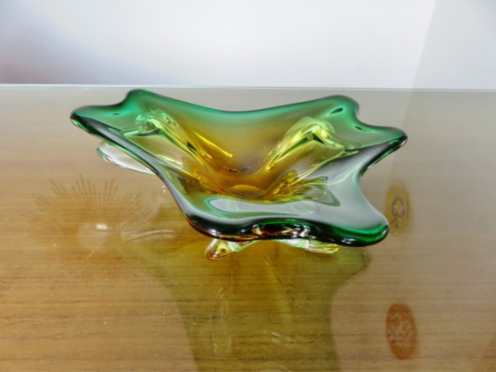 Image 1 of Large Murano glass trinket tray in green, amber and clear, 1960s-70s