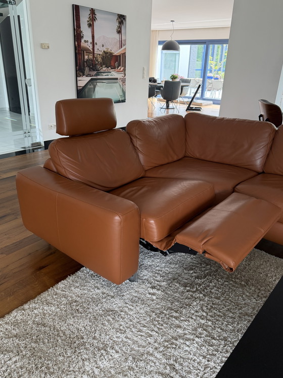 Image 1 of ROM cognac leather corner sofa 270x210 with reclining function (2023)
