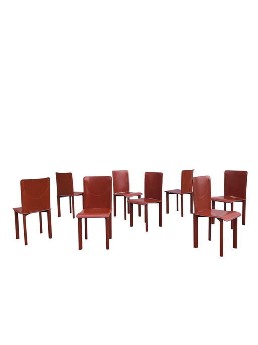 Set of 8 Red leather Italian dining Chairs