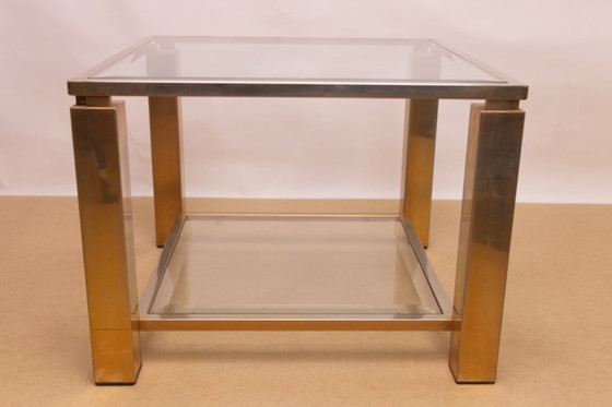 Image 1 of Quadratischer Beistelltisch aus 23-karätig vergoldetem Glas von Belgochrom mit zwei Ebenen