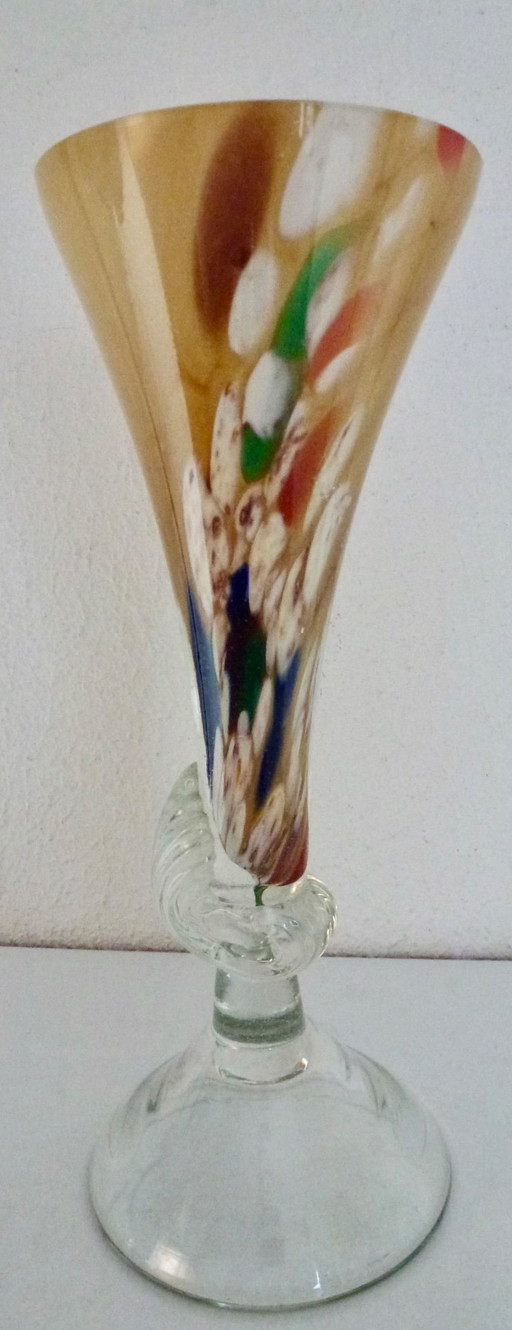 Vintage decorative vase, a piece of blown glass art with "confetti" glassware.