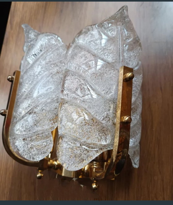 Image 1 of Zeldzaam paar "Leaves" kunstglazen wandlampen van Carl Fagerlund voor Orrefors - Zweden, jaren 1960-1970