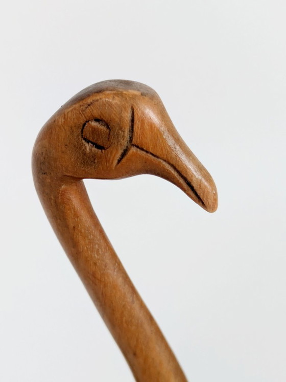 Image 1 of Midcentury Teak Wood Crane Sculpture, Hand Carved Bird, Scandinavian Modern Decor
