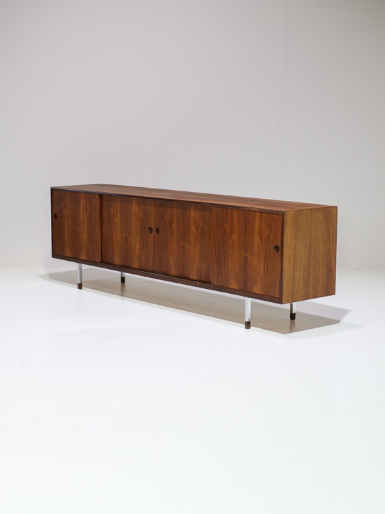 Image 1 of Lang dressoir lowboard palissander chroom vintage Deens