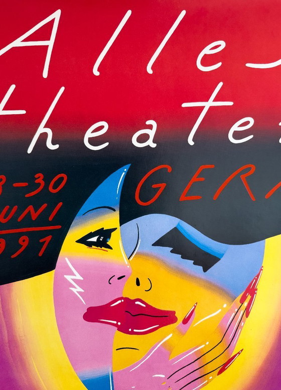 Image 1 of 🎭 Alles Theater Gera – 1991 – Originele vintage poster van Roman Kalarus | 98 × 68 cm | Duitsland