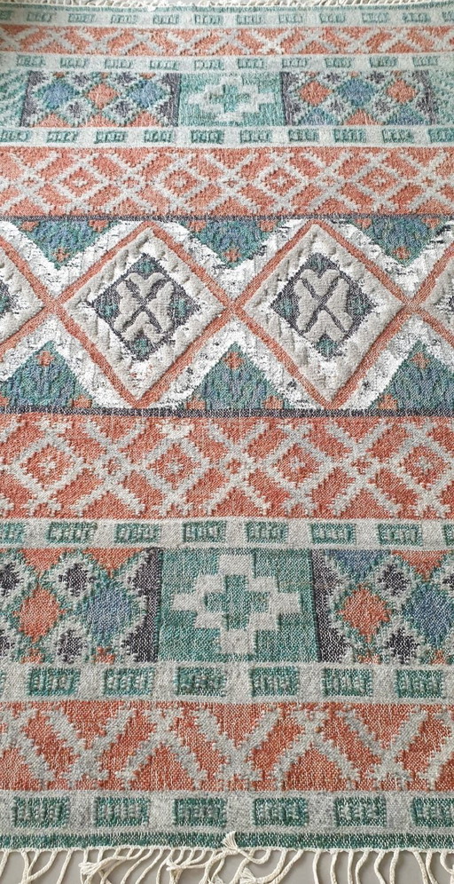 Nuovo tappeto in juta e lana tessuto e annodato a mano