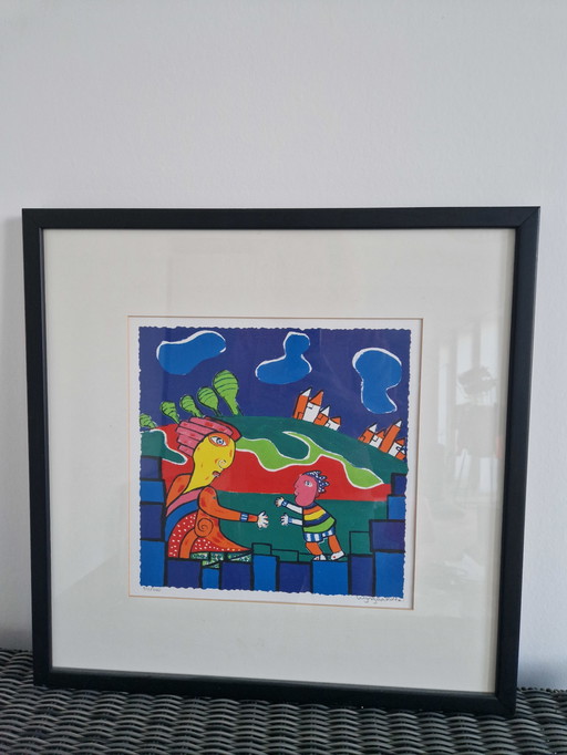 Maartje Wijngaarden (1946) - Screen Print- Happiness - Signed & Framed -.
