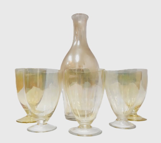 Image 1 of Golden dreams glass 70's era - set of 5 glasses with a bottle