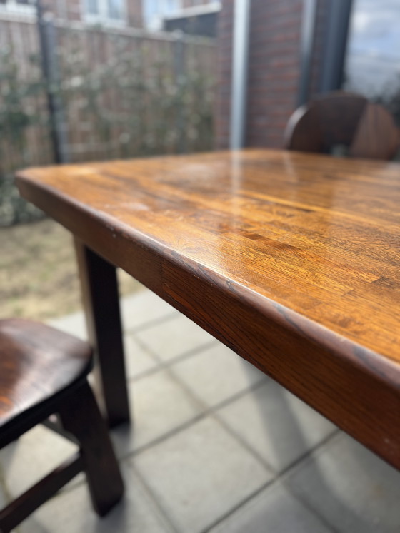 Image 1 of Brutalist eetstoelen (6st) en eettafel