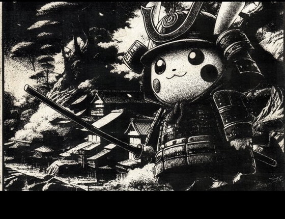 Image 1 of Kunstwerk Pikachu (Pokemon) Storm over Fuji