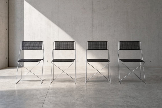 Image 1 of Vintage minimalistische metalen X-Line stoelen van Niels Jørgen Haugesen voor Hybodan, jaren 70, set van 4