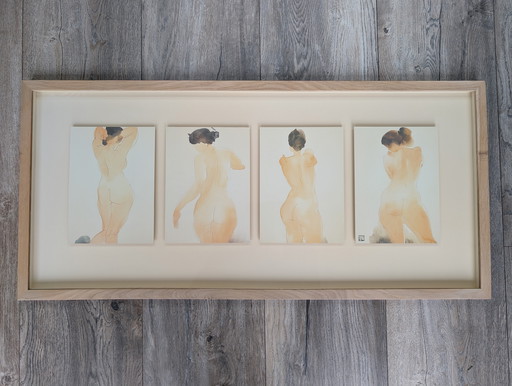 RARE Vintage IKEA LINDERÅS shadow box framed art of watercolored JAPANESE nudes from the 90s