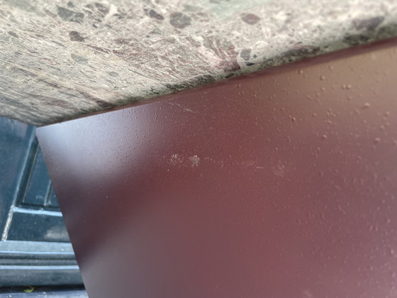 Image 1 of Vintage design coffee table with natural stone top and burgundy base