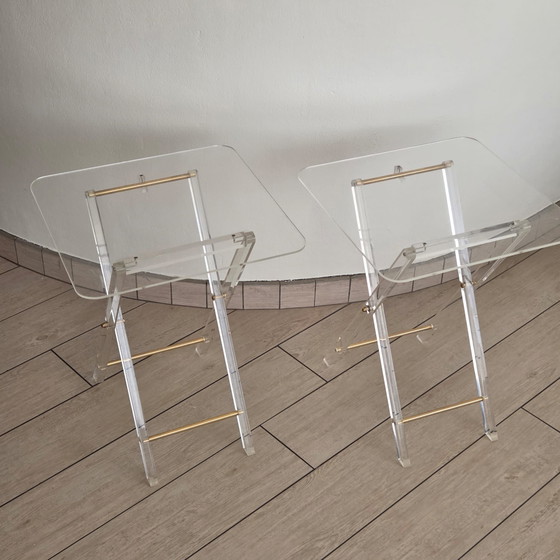 Tavolini vintage in plexiglas, Ottone, Trasparente (foto 8 di 15)