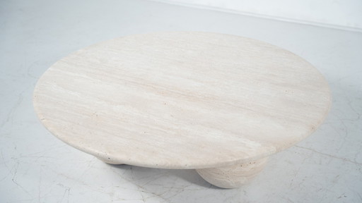 Mesa de centro redonda contemporánea de travertino, Italia