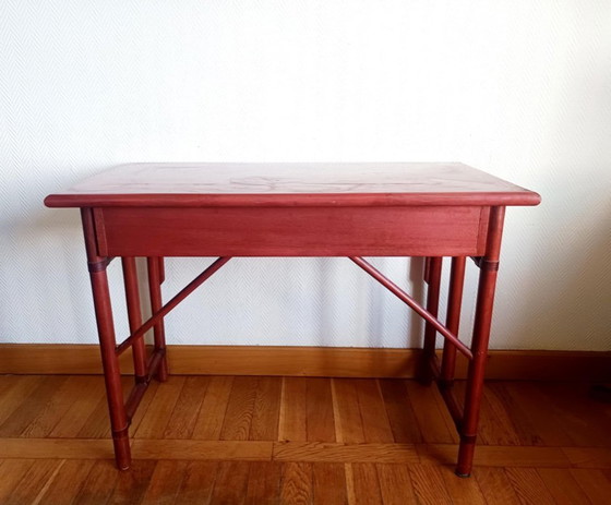 Image 1 of Grand bureau en rotin vintage style Maugrion 1960