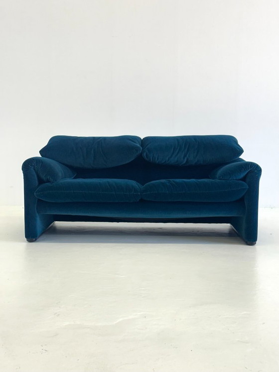 Image 1 of Divano 2 posti Cassina Maralunga a righe verde-blu di Vico Magistretti