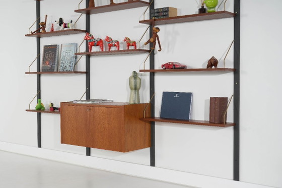 Danish Modular Shelving From The 1970s — Teak Veneer With Black Wall Rails, Ten Shelves – Bookcases, Wood (photo 6 of 18)