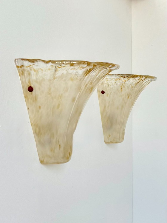 Image 1 of Paar antike Wandleuchten aus Muranoglas, Italien, 1980