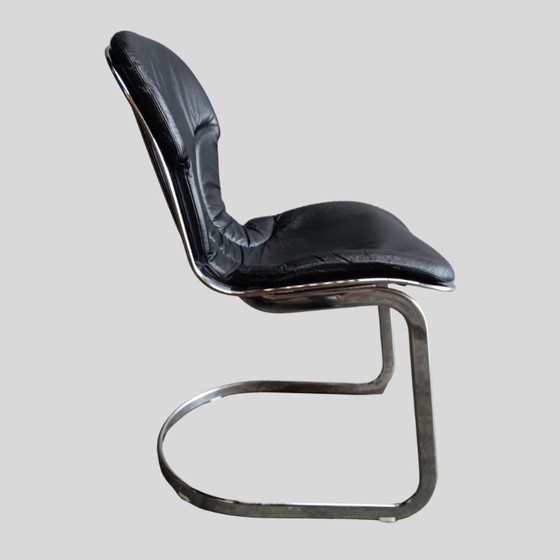 Image 1 of Willy Rizzo per Cidue - set di 6 sedie vintage italiane in pelle nera