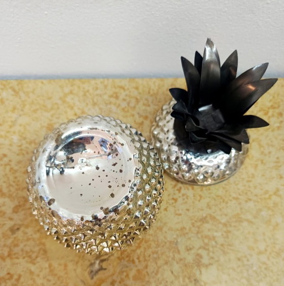 Image 1 of Vintage pineapple candy dish in reverse-painted glass