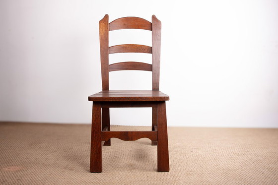 Image 1 of Set di 6 grandi sedie brutaliste in rovere massello, anni '50, nello stile di René Gabriel.