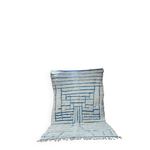 Authentischer Beniouarain Teppich 300x200 cm – Marokkanisch Berber blau und ecru