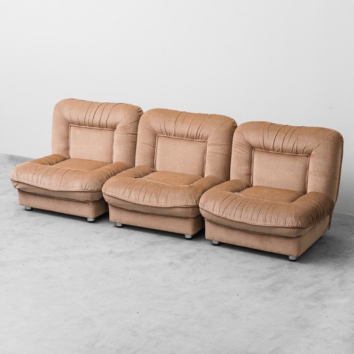 SET DI 3 POLTRONE MODULARI IN TESSUTO BEIGE ANNI ’70 VINTAGE MODERNARIATO