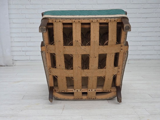 Image 1 of Dänischer Sessel aus den 1950er Jahren, original grün/beige Möbelwolle, Buchenholz.