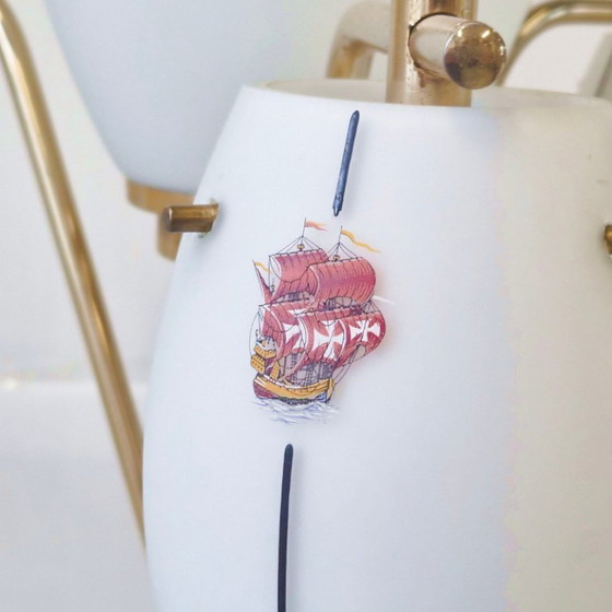 Image 1 of Vintage 1950s Floor Lamp by Maison Arlus, Metal, Brass & Opal Glass, 50s Rockabilly