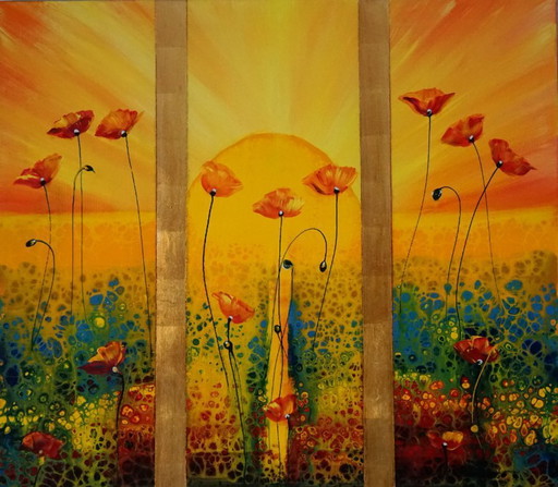 Golden Thresholds – Large Original Painting 80x70 cm, Hand Applied 23K Gold Leaf, Contemporary Symbolic Art